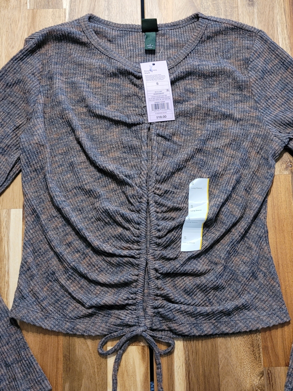 wild fable Ruched Drawstring Long Sleeve Top - Heather Gray